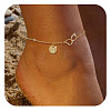 Brass Double Heart Link Flat Round Initial Charm Anklets for Women FS-WGA84B7-05-1