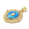 Rack Plating Brass Micro Pave Cubic Zirconia with Synthetic Opal Pendants KK-D088-29G-01-3