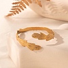 Leaf 304 Stainless Steel Cuff Bangles for Women BJEW-U032-09G-1