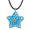 Glass Seed Beaded Star Pendant Necklaces NJEW-MZ00081-02-2