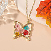 Valentine's Day Alloy Epoxy Resin Butterfly Inner Dried Flower Pendant Necklaces for Women FS-WGBF0A7-02-1