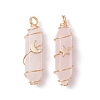 Natural Rose Quartz Copper Wire Wrapped Pointed Pendants PALLOY-JF02535-03-1