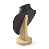 Bust Shaped Microfiber & Wood Jewelry Necklace & Earrings Display Stands NDIS-H042-01B-02-2