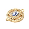 Rack Plating Brass Micro Pave Clear Cubic Zirconia Ring with Cat Head Links Connector Charms KK-K385-112G-2