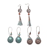 3 Pairs 3 Style Alloy Flat Round & Oval & Teardrop Dangle Earrings with Synthetic Turquoise EJEW-P200-04R-1