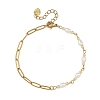 Natural Pearl Rice Beaded Chain Bracelets with 304 Stainless Steel Paperclip Chains BJEW-JB14234-01-3