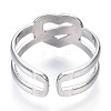 Non-Tarnish 304 Stainless Steel Heart Open Cuff Ring RJEW-N040-15-3