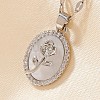 Elegant Brass Clear Cubic Zirconia Rose Oval Pendant Necklaces XA5195-2