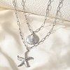 Bohemian Styles 304 Stainless Steel Starfish and Shell Shape Pendant Double Layer Necklaces for Women NJEW-F343-01P-1