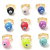 Enamel Round with Evil Eye Beaded Open Cuff Ring RJEW-E069-03G-1