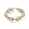 Round Natural Green Aventurine Braided Bead Finger Ring with Glass RJEW-JR00450-01-1