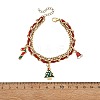 Alloy Enamel Christmas Tree Hat Candy Cane Charm Faux Suede Cord 304 Stainless Steel Woven Chain 2-Strand Bracelets BJEW-TA00763-4