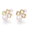 Natural Pearl with Resin Clover Stud Earrings PEAR-N017-06A-3