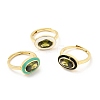 Rack Plating Brass Micro Pave Olive Drab Cubic Zirconia Oval Adjustable Rings RJEW-E064-21G-1