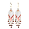 Woven Seed Beads & Natural Red Jasper Tassel Earrings EJEW-MZ00154-01-1