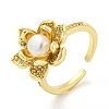 Natural Pearl Lotus Open Cuff Ring with Rhinestone RJEW-H220-17G-1