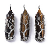 Natural Tiger Eye Big Wire Wrapped Pointed Pendants G-T133-P02B-1