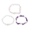 3Pcs Natural Quartz Crystal & Rose Quartz & Amethyst & Malaysia Jade & Synthetic Moonstone Beaded Stretch Bracelets for Women BJEW-JB12305-2