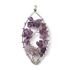 Leaf Natural Amethyst Copper Wire Wrapped Chip Big Pendants G-E195-01P-02-1