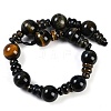 Natural Yellow Tiger Eye & Dyed Blue Tiger Eye(Dyed & Heated) 3-Hole Guru Beads Strands G-H064-E05-01A-3