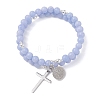 2Pcs Natural Dyed Blue Lace Agate & White Jade Beads Double strand Stretch Bracelets BJEW-JB13065-2