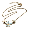 304 Stainless Steel Sky Blue Enamel with Crystal Rhinestone Triple Flower Pendant Necklaces for Women LS-NJEW-G181-01G-2