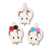 Halloween Skull Synthetic Turquoise Connector Charms with Flower Resin PALLOY-JF02780-1