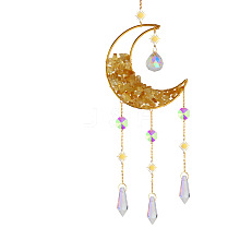 Natural Citrine Chip Moon Hanging Suncatcher Pendant Decoration DJEW-PW0008-08E