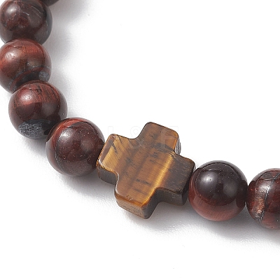 Natural Tiger Eye Round Beads Stretch Bracelets BJEW-JB13370-01-1
