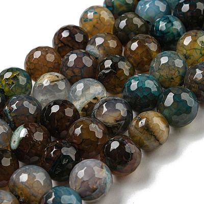 Faceted Natural Dragon Veins Agate Beads Strands G-F447-12mm-P03-1