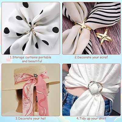 12Pcs 6 Styles Heart Golden Alloy Enamel Scarf Buckle Ring AJEW-CJ0001-34-1