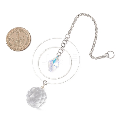Round Glass & Brass Hanging Suncatchers HJEW-JM04632-1