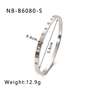304 Stainless Steel Pave Cubic Zirconia Bangles FS-WG09E60-18-1