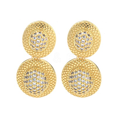 Oval Brass Pave Clear Cubic Zirconia Dangle Stud Earrings EJEW-M258-29G-1