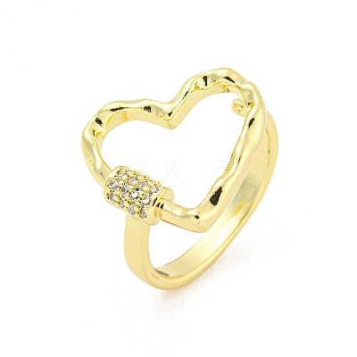 Heart Brass Micro Pave Clear Cubic Zirconia Open Cuff Rings RJEW-G309-13G-1