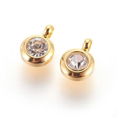 304 Stainless Steel Rhinestone Charms X-STAS-P237-10G-13-1