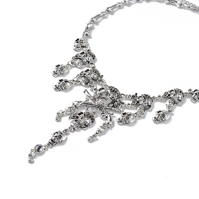 Alloy Skull Bib Necklace LS-NJEW-L175-01AS-1