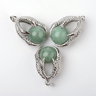 Eagle Claw Alloy Natural Green Aventurine Pendants G-L455-A15-1