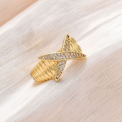 Brass Micro Pave Clear Cubic Zirconia Cuff Rings for Women RJEW-U043-08G-1
