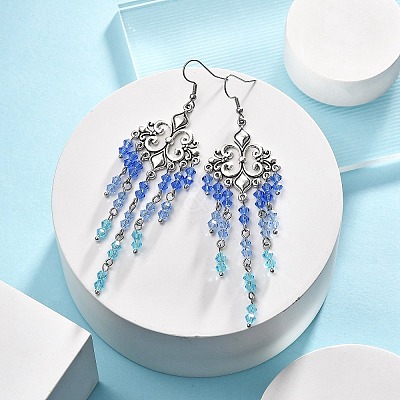 Glass Beaded Flower Tassel Chandelier Earrings EJEW-TA00225-03-1