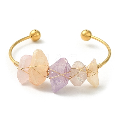 Natural Quartz Crystal Chips Beaded Cuff Bangle BJEW-TA00369-1