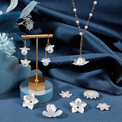 120Pcs 6 Style Flower ABS Plastic Imitation Pearl Bead Caps OACR-NB0001-41-1
