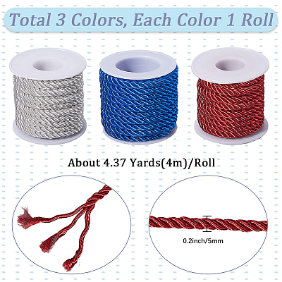 3 Rolls 3 Colors Polyester Cord OCOR-CY0001-25B-1