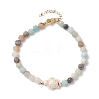 Natural Flower Amazonite & Synthetic Turquoise Charm Anklets for Women AJEW-AN00616-02-1