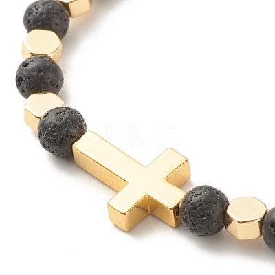 Cross Cubic Zirconia Beads Stretch Bracelet BJEW-JB07198-1