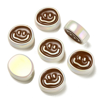 UV Plating Rainbow Iridescent Acrylic Enamel Beads OACR-G012-13-1