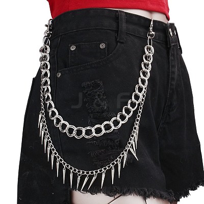 Punk Style Alloy with Aluminium Spiked Cone Double Layered Chain Belts for Pants FS-WGA3437-06-1
