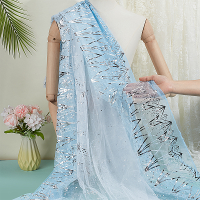 Polyester Snowflake Pattern Gauze Stained Silver Fabric AJEW-WH0314-911A-1