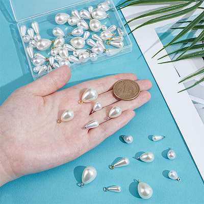 64Pcs 16 Styles ABS Plastic Imitation Pearl Pendants FIND-PH0027-70-1
