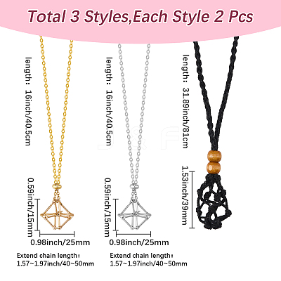 6Pcs 3 Styles Waxed Cord & 304 Stainless Steel Macrame Pouch Empty Stone Holder Pendant Slider Necklace Making NJEW-SC0001-88-1